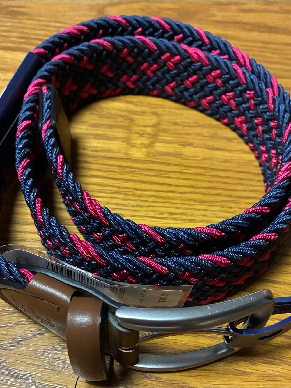 Original Penguin by Munsingwear Mens Braided Elastic Stretch Belt Red Blue Woven